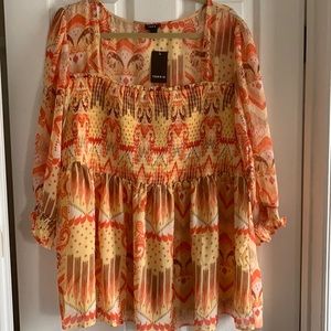 Torrid Yellow Ikat Chiffon Smocked Tunic